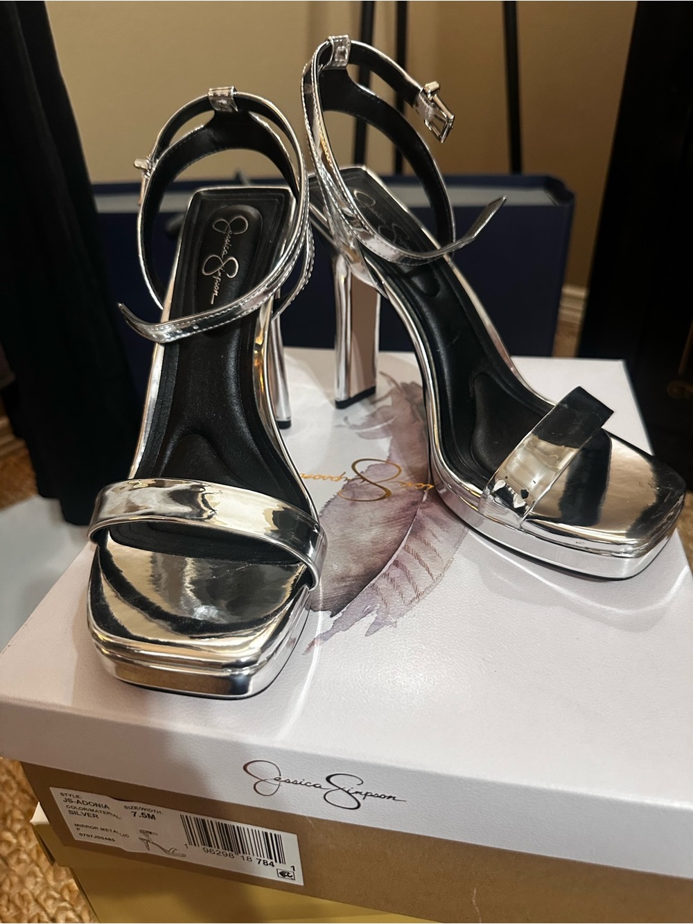 Jessica Simpson Metallic Silver Ankle-Strap Platform Heels - Picture 1 of 2